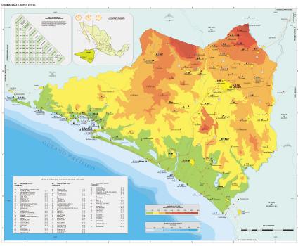 Carte de l'État de Colima, Mexique