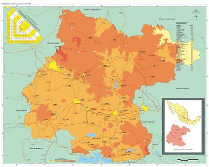 Carte de l'État de Guanajuato, Mexique