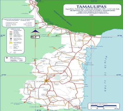 Carte de l'État de Tamaulipas, Mexique