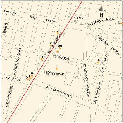 Carte de la Plaza Universidad, Mexico D.F.
