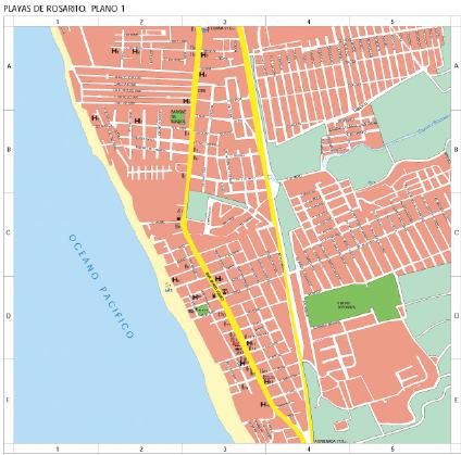 Carte de Rosarito, Basse Californie du Nord, Mexique