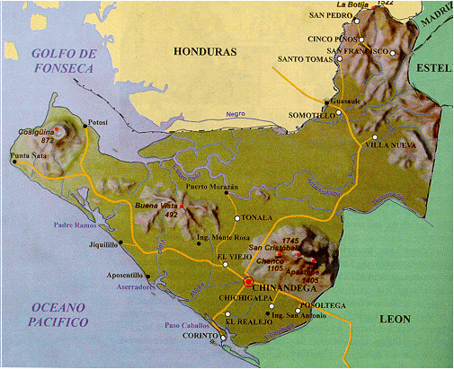 Chinandega Department Relief Map, Nicaragua