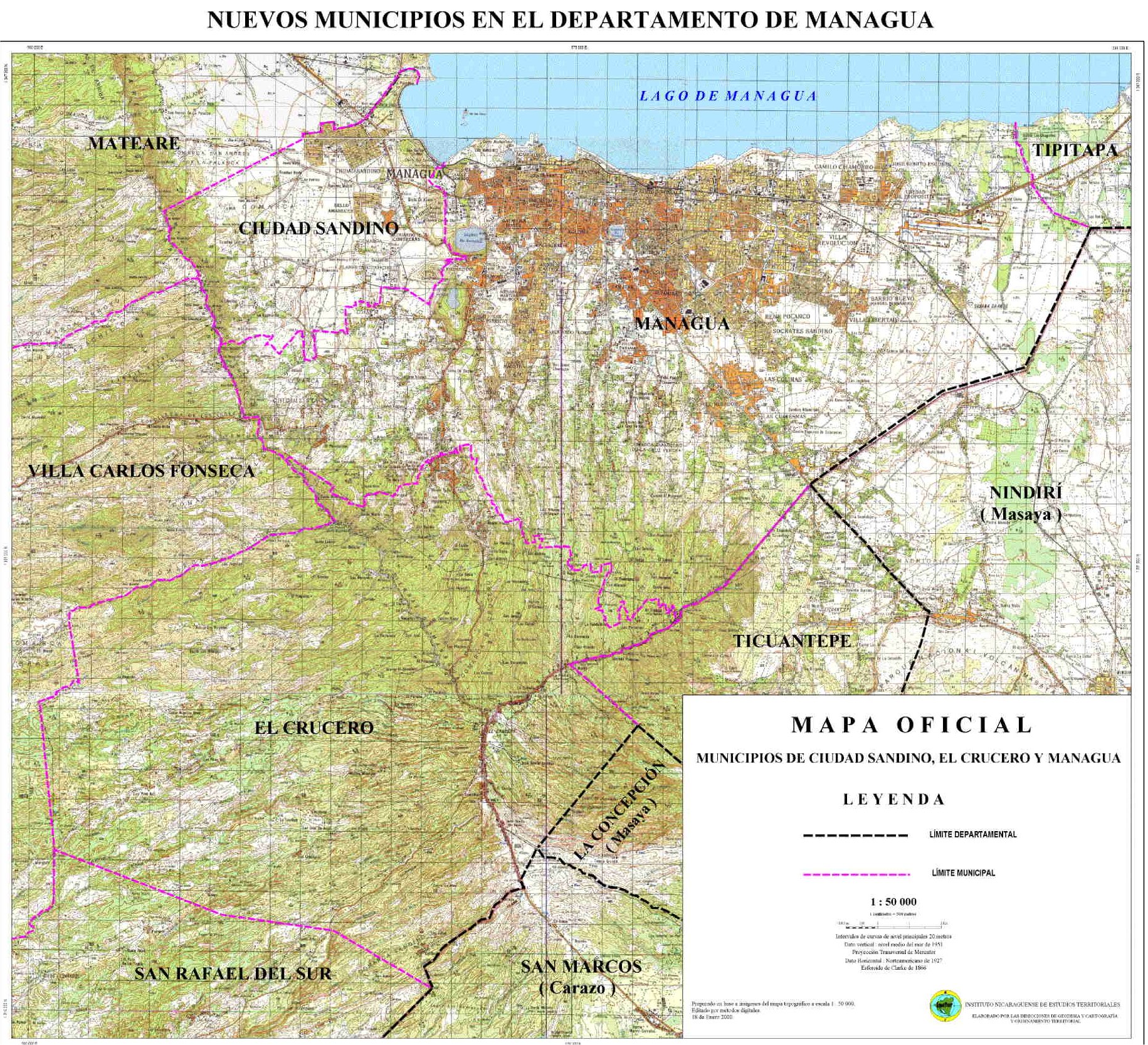 Ciudad Sandino, El Crucero & Managua Municipality Map, Nicaragua