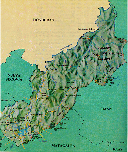 Jinotega Department Relief Map, Nicaragua