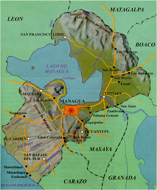 Managua Department Relief Map, Nicaragua