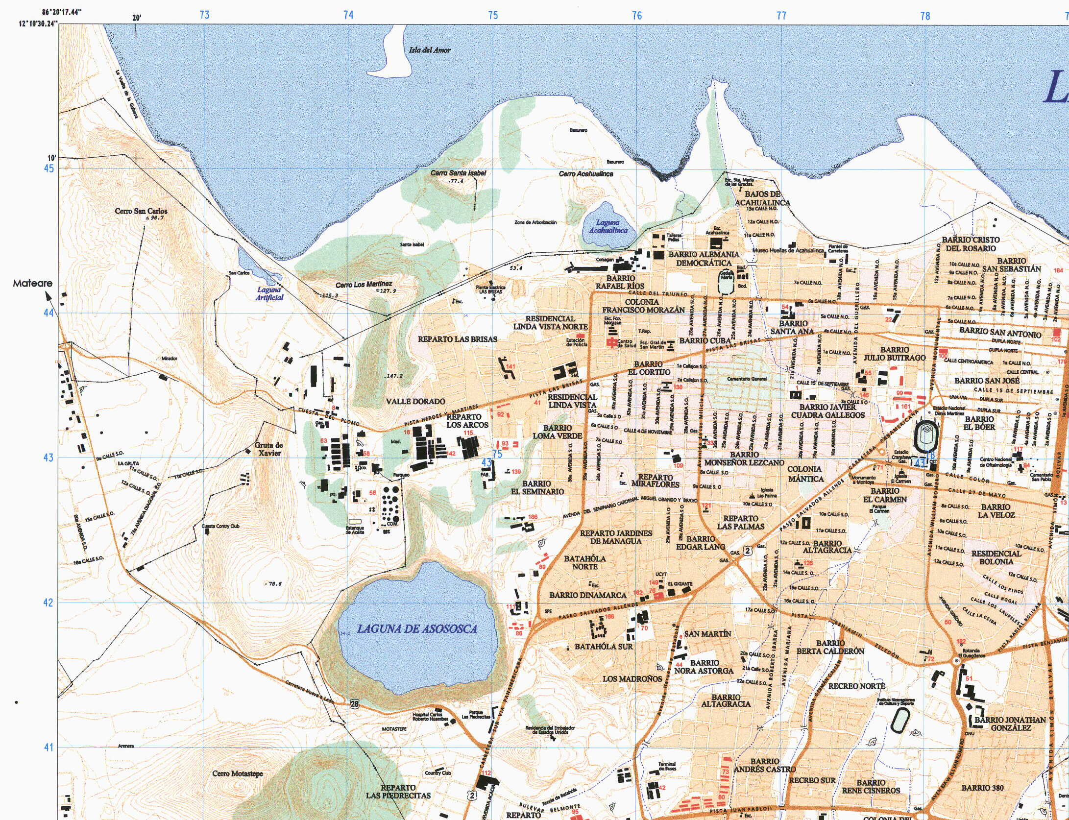Managua Partial Map, Nicaragua 1