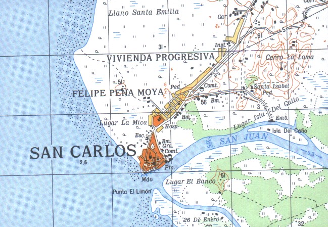 Map of San Carlos, Rio San Juan, Nicaragua