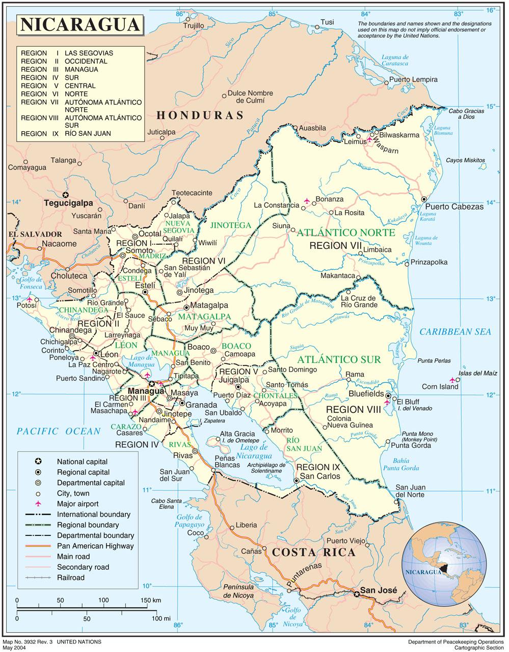 Nicaragua Political Map