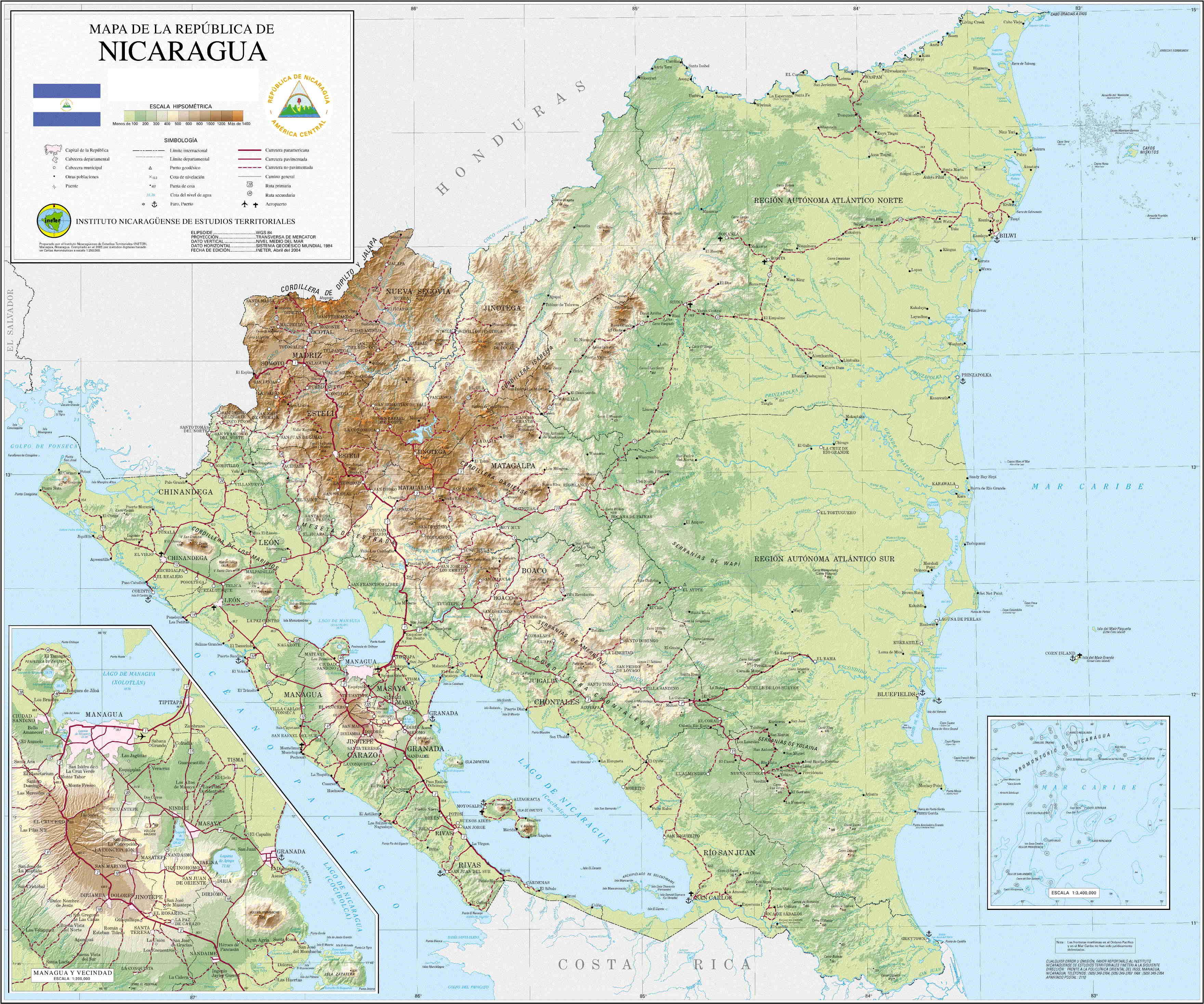 Nicaragua Shaded Relief Map