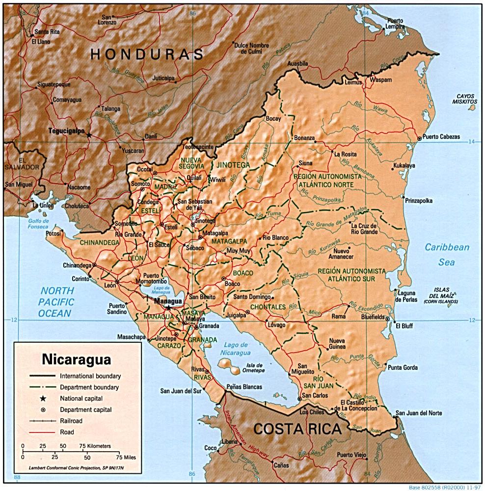 Nicaragua Shaded Relief Map