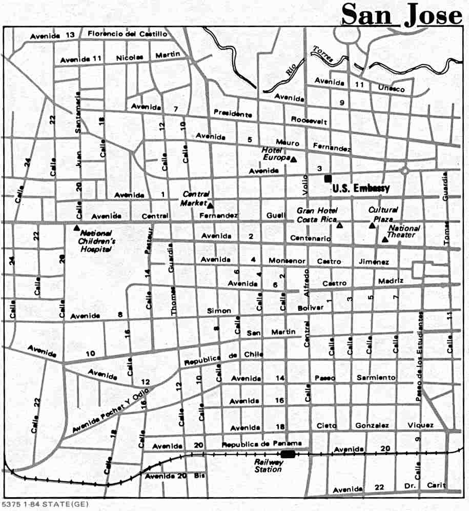 Downtown San JoseŽs Map, Costa Rica