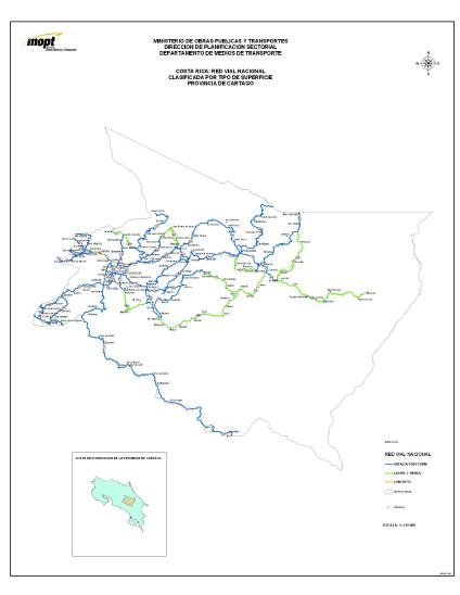 Mapa de Carreteras de la Provincia de Cartago, Costa Rica