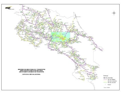Mapa de la Red Vial Nacional de Costa Rica
