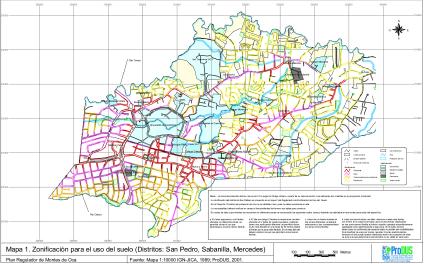 Mapa de San Pedro, Mercedes y Sabanilla, Costa Rica