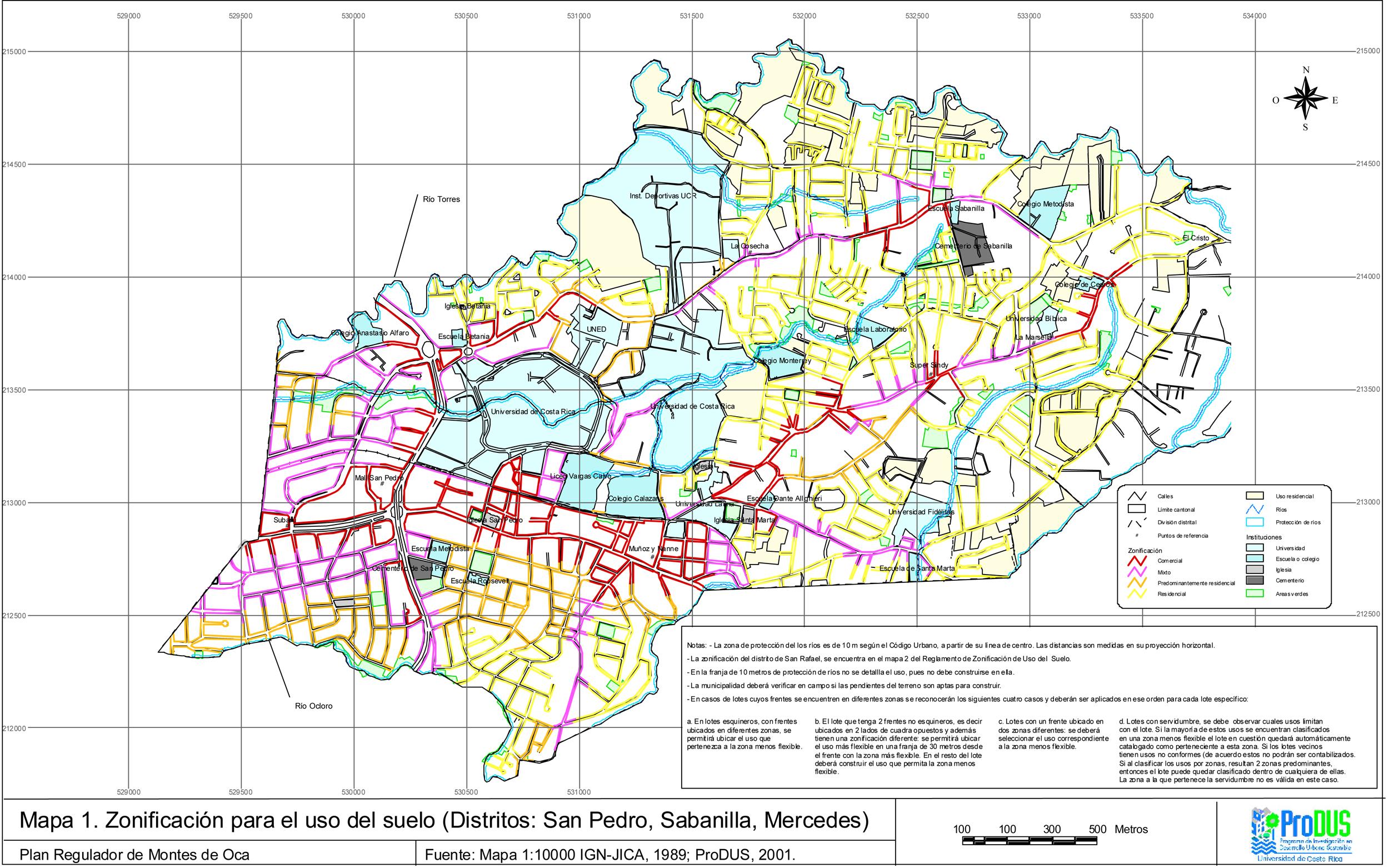San Pedro, Mercedes y Sabanilla Map, Costa Rica