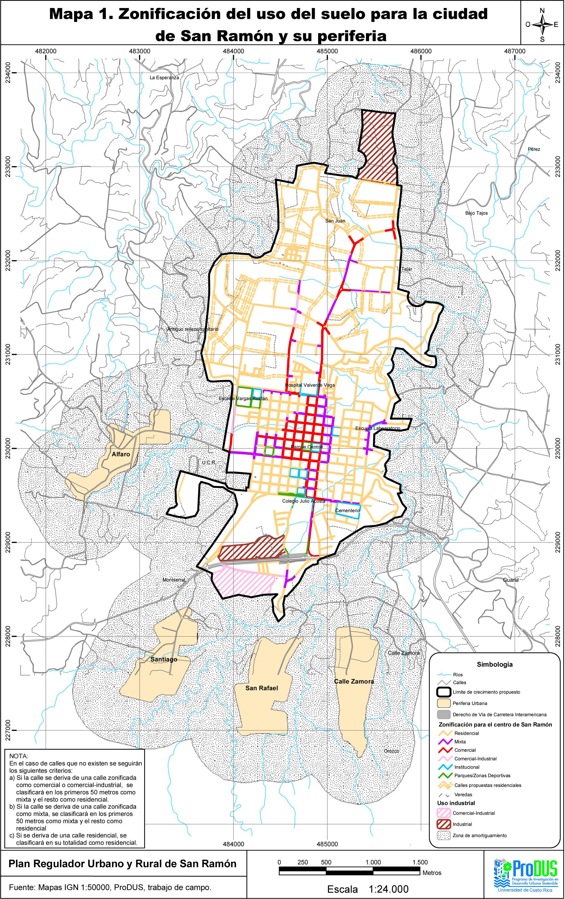 San Ramón City Map, Alajuela Province, Costa Rica