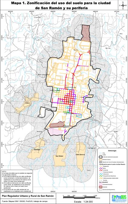 San Ramón City Map, Alajuela Province, Costa Rica