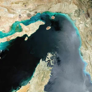 Imagen satelital del estrecho de Ormuz.