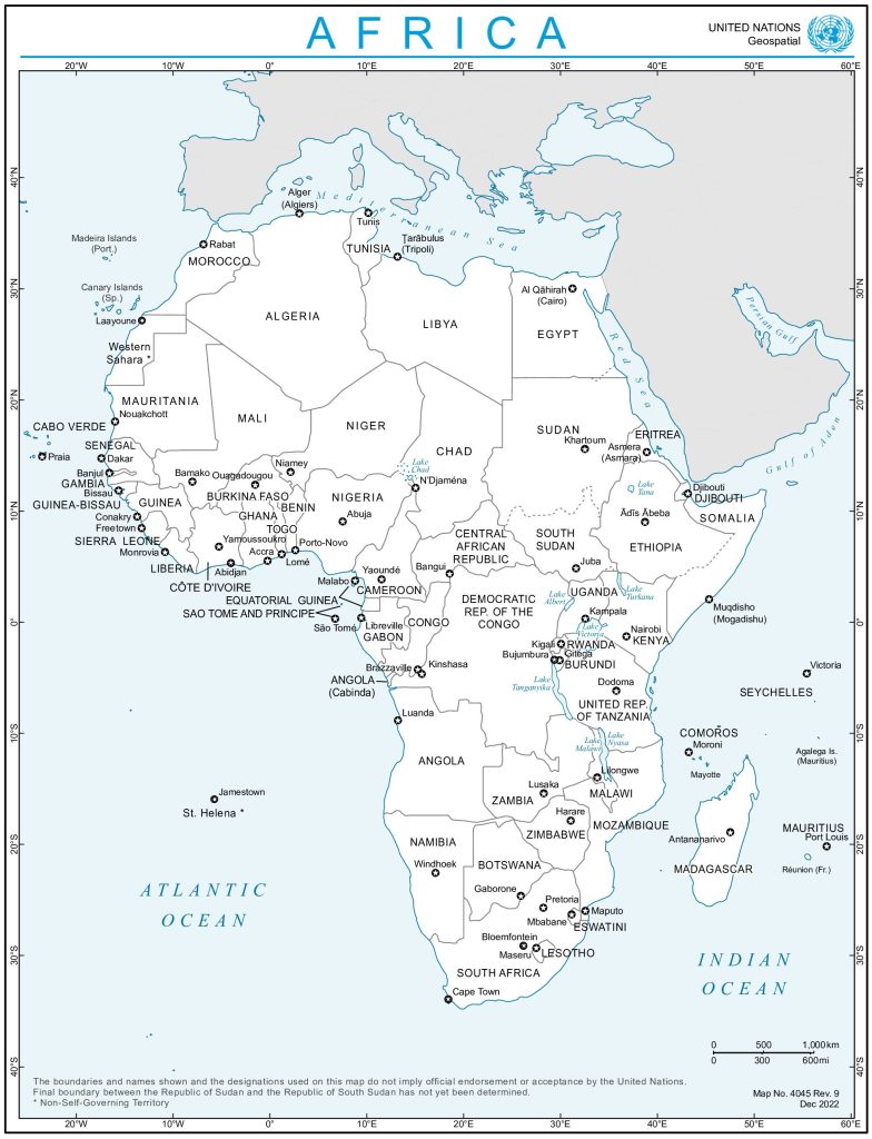 Mapa de las principales ciudades de África.