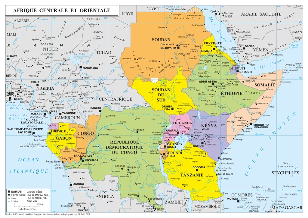 Mapa de África Central y Oriental.
