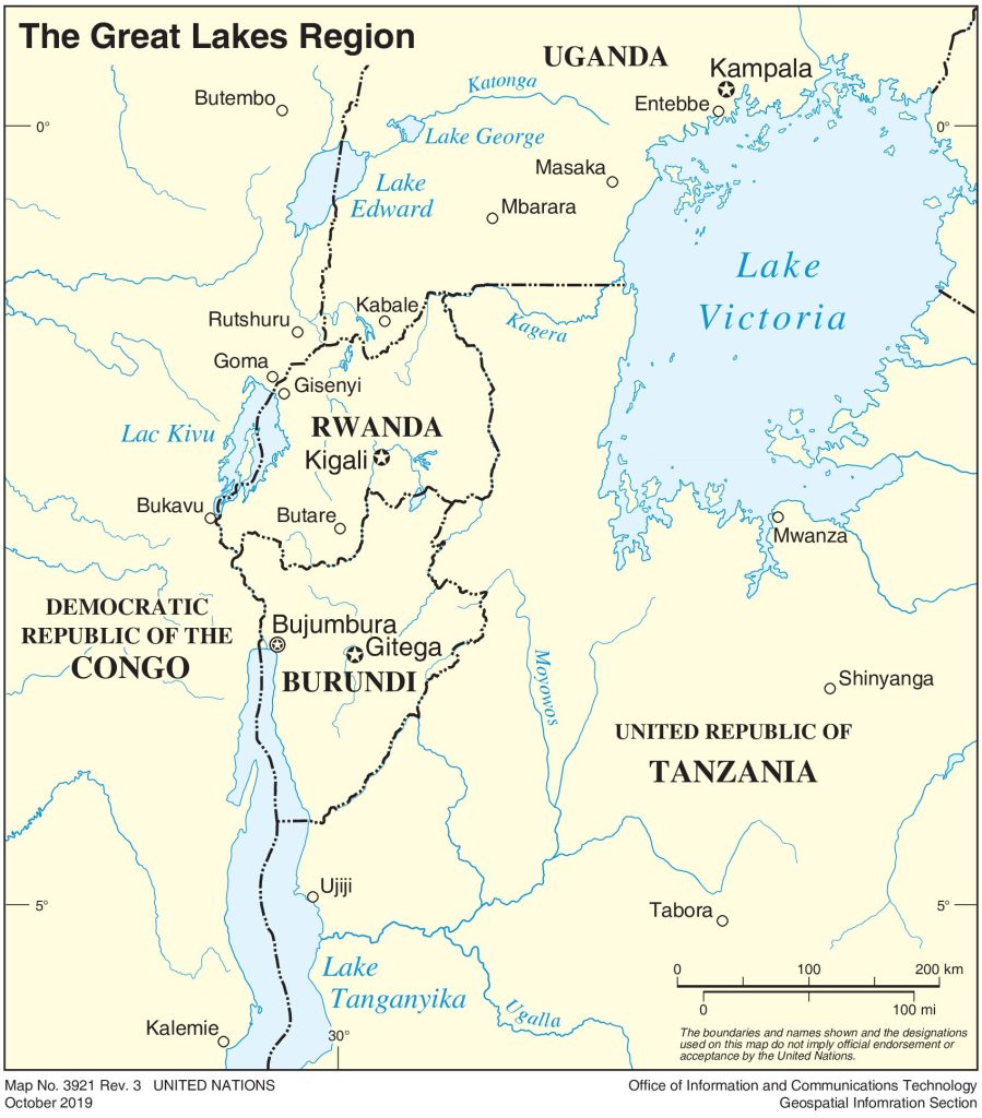 Mapa de los Grandes Lagos de África.