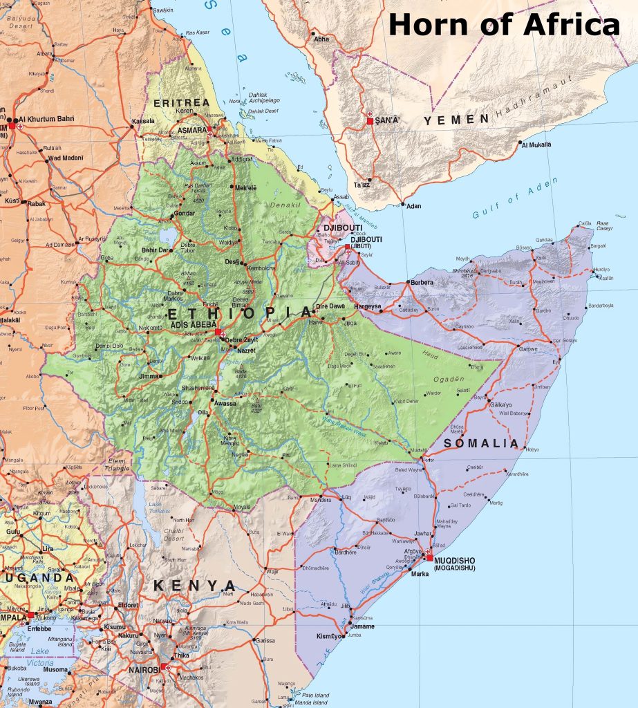 Mapa del Cuerno de África.