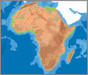 Mapa topográfico en blanco de África.