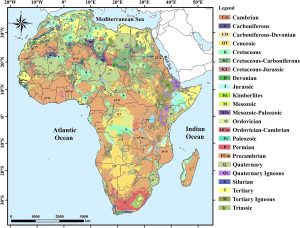 Mapa geológico de superficie del continente africano.