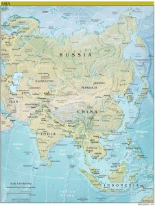 Mapa de relieve sombreado de Asia.