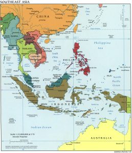 Mapa político del sudeste asiático.