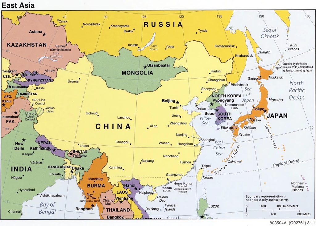 Mapa de Asia del Este.