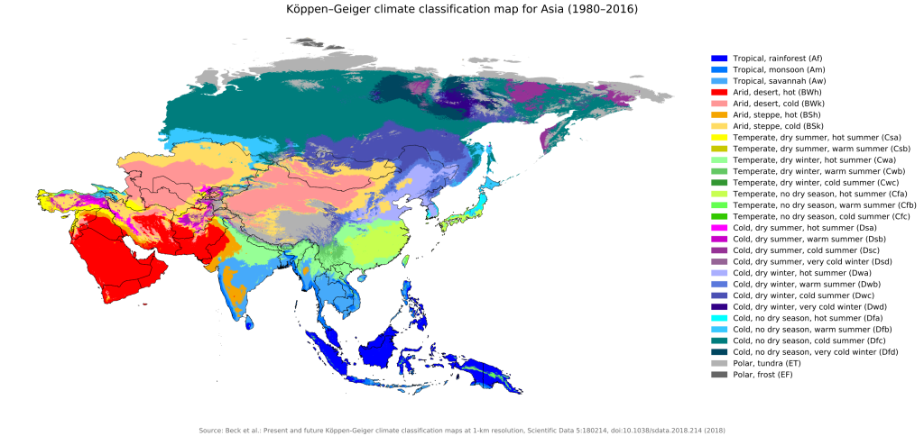 Mapa climático de Asia.