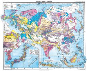 Mapa geológico de Asia y Europa de 1892.
