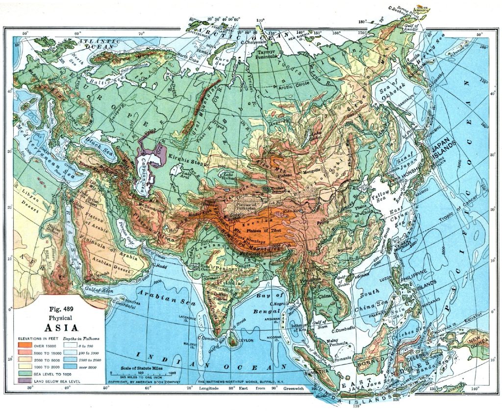 Mapa de Asia de 1916.