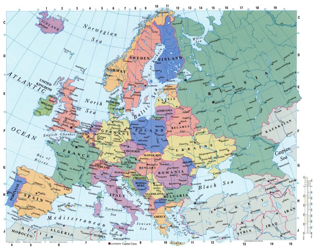 Mapa de los los países de Europa.