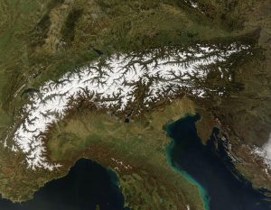 Vista satelital de los Alpes.