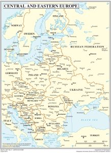 Mapa de Europa Central y Oriental que muestra las principales ciudades.