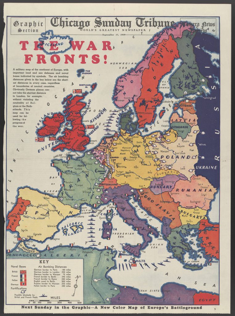 Mapa de Europa al comienzo de la Segunda Guerra Mundial.