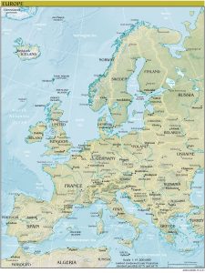 Mapa de relieve sombreado de Europa.