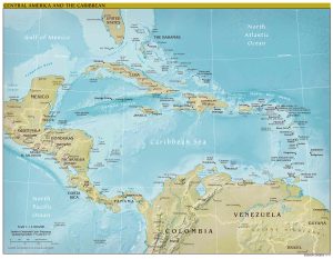 Mapa en relieve sombreado del Caribe.
