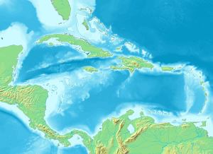 Mapa físico en blanco del Caribe.
