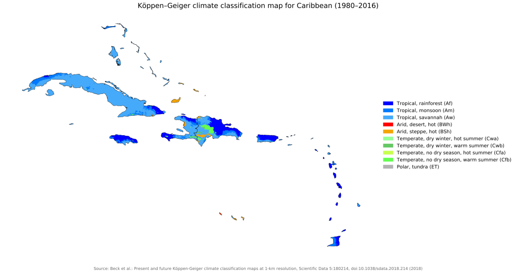 Mapa climático del Caribe.