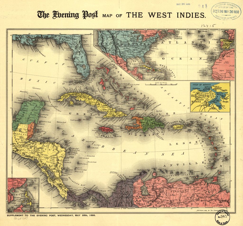 Mapa de las Indias Occidentales del Evening Post, 1898.