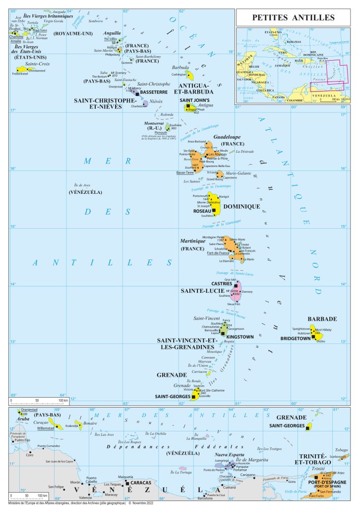 Mapa de las Antillas Menores.