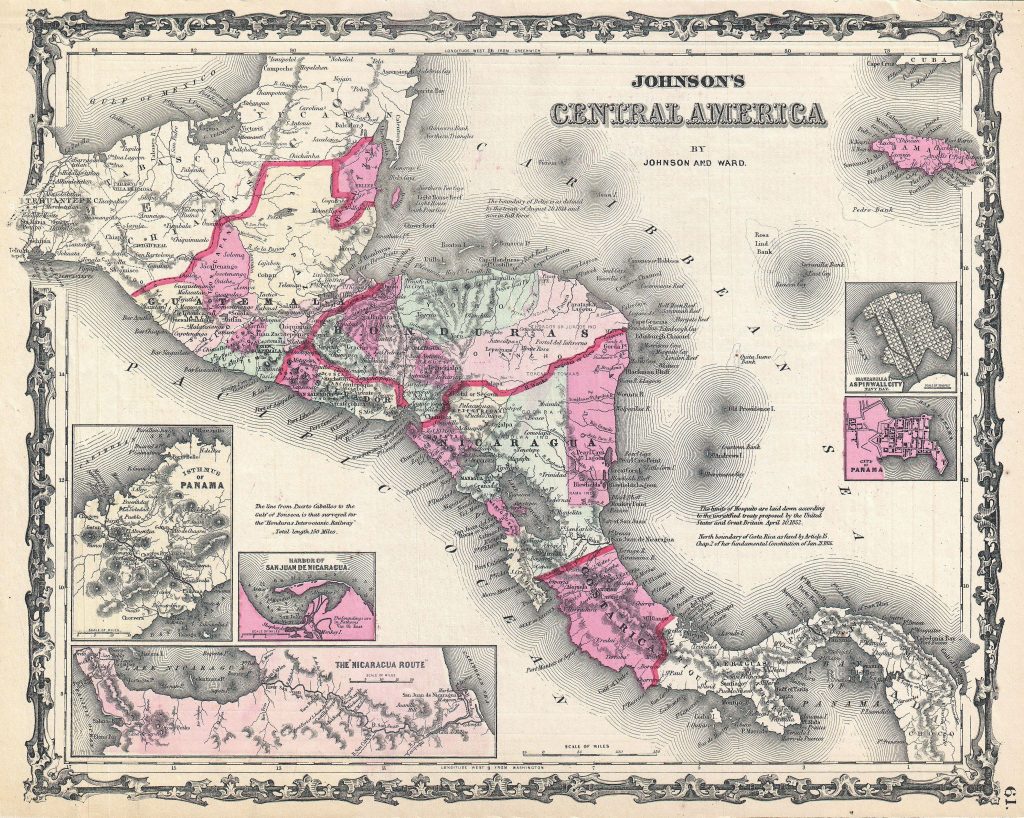 Mapa de Centroamérica de Johnson de 1862.