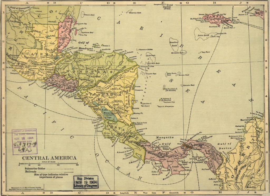 Mapa de América Central de 1904.