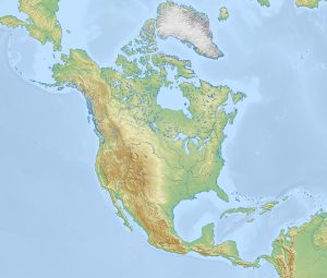 Mapa físico en blanco de América del Norte.
