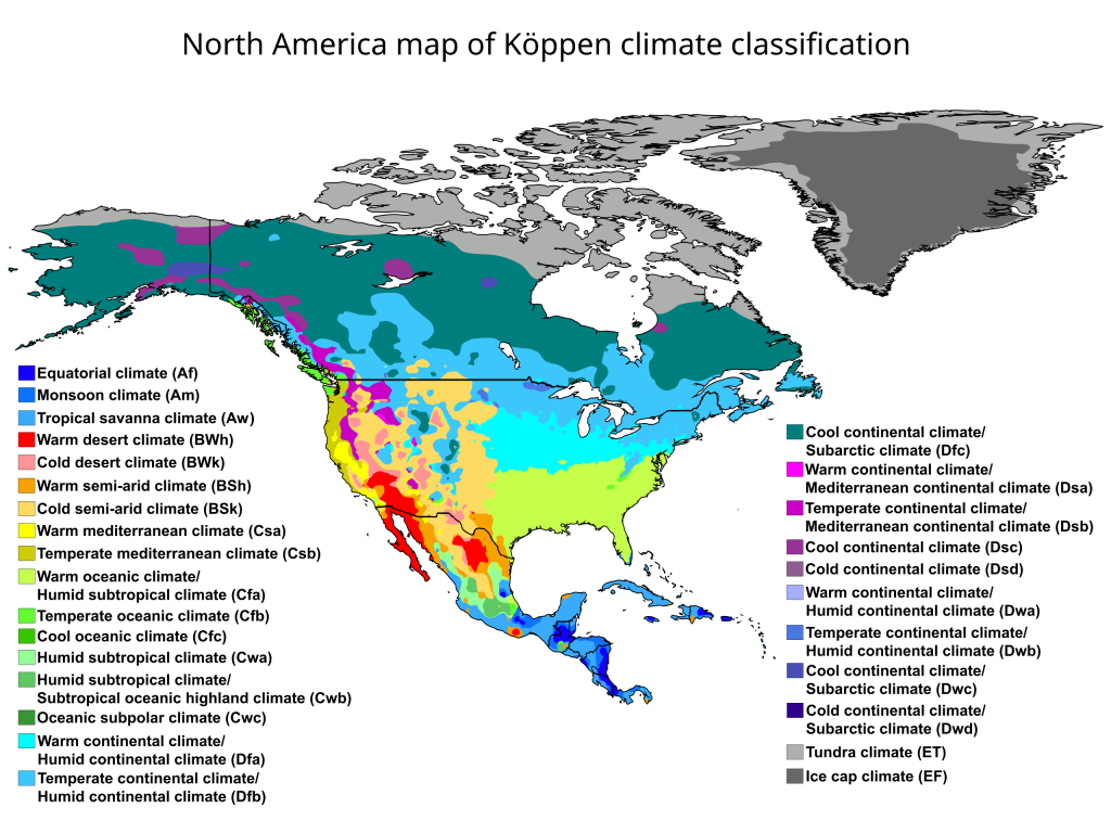 Mapa climático de América del Norte.