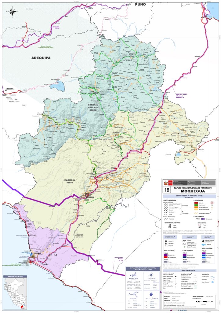 Mapa de las principales ciudades del departamento de Moquegua.