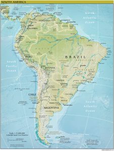 Mapa en relieve sombreado de Sudamérica.